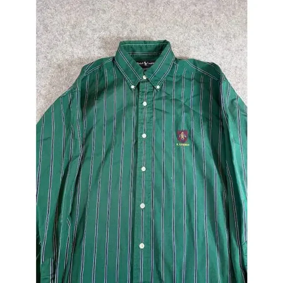 VTG 90s Ralph Lauren Blaire Stripe Button Down Shirt Mens M Green Patched Preppy - Picture 3 of 7